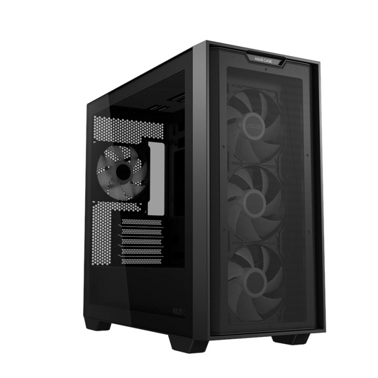 Asus A21 PLUS mATX PC Case, Tempered Glass Panel, 380mm GPU Support, 4 x 120 mm ARGB Fans, USB 3.2 Gen 1, Ample Cable Management, Black, 1 Year Warranty | 90DC00H0-B19010