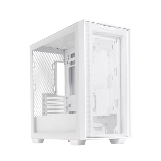 Asus A21 mATX PC Case, Tempered Glass Panel, 380mm GPU Support, USB 3.2 Gen 1, Ample Cable Management, White, 1 Year Warranty | 90DC00H3-B09010