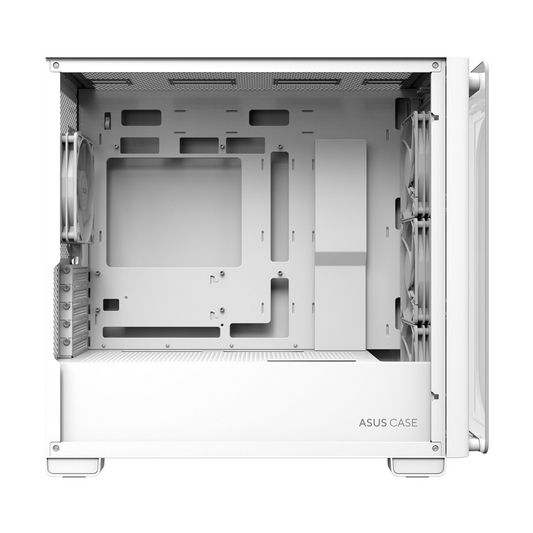 Asus A23 PLUS mATX PC Case, Tempered Glass Panel, 380mm GPU Support, 4 x 120 mm ARGB Fans, USB 3.2 Gen 2, Ample Cable Management, White, 1 Year Warranty | 90DC00K3-B19010