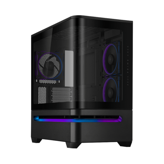 Asus Prime AP202 ARGB mATX PC Case, Curved Tempered Glass Panel, Innovative Slot Vent, Integrated ARGB light band, 1 x 120 mm ARGB Fan, 420mm GPU Support, USB 3.2 Gen 2, Black, 1 Year Warranty | 90DC00P0-B19000