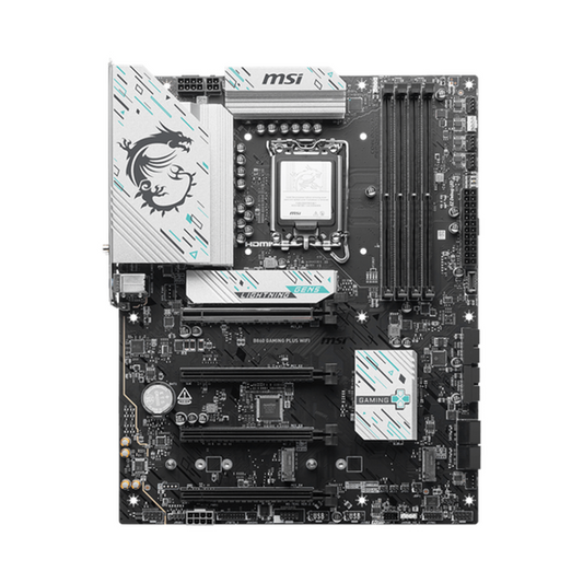 Msi B860 Gaming Plus WiFi Motherboard, LGA 1851 Socket, ATX Form Factor, DDR5 Ram, PCIe 5.0, Intel Killer BE1750x Wi-Fi 7 & Bluetooth 5.4, Thunderbolt4 Port, USB 10Gbps, Intel Killer E5000 5Gbps LAN, EZ M.2 Shield Frozr II, 1 Year Warranty | 911-7E41-003