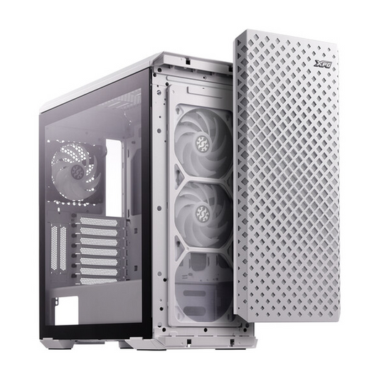 XPG Defender Pro Mid-Tower E-ATX PC Case, Tempered Glass Side Panel With Mesh Panel Design, 3 x XPG VENTO ARGB 120mm Fans, 400mm GPU Support, USB 3.0, White, 1 Year Warranty | DEFENDERPRO-WHCWW