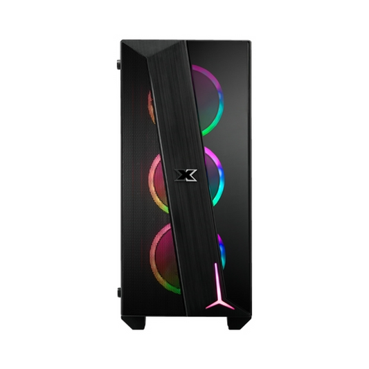XIGMATEK Cyclops Black E-ATX PC Case, Tempered Glass Side Panel With Mesh Front Grill, 2 x 120mm COUGAR RGB Fans, 350mm GPU Support, USB 3.0, Black, 1 Year Warranty | EN44290