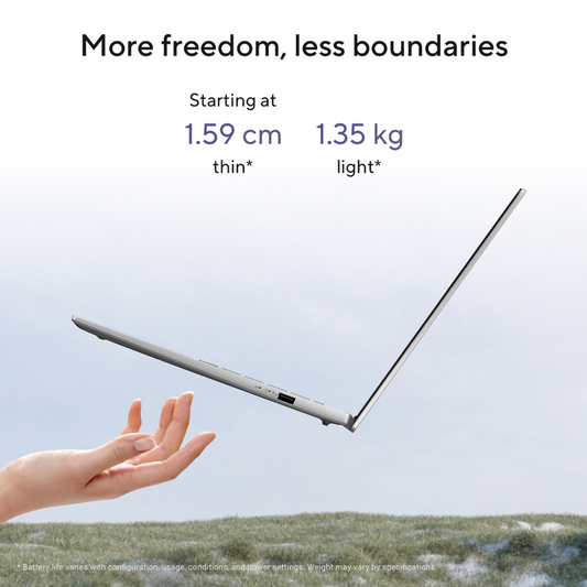 ASUS Vivobook S14 Snapdragon X X126-100 Processor, 16GB RAM, 1TB SSD, 14" 2.5K WQXGA Display, Windows 11 Home, English & Arabic Keyboard, Matte Gray, 1 Year Warranty | S3407QA-KP014W