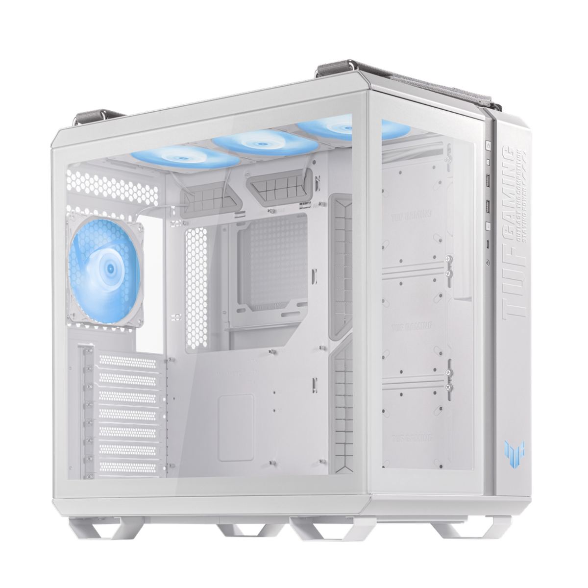 Asus TUF Gaming GT502 PLUS ATX PC Case, Dual Chamber Chassis with Panoramic View, Tempered Glass Left & Front Panels, 400mm GPU Support, 1 x 120 mm Fan, USB 3.2 Gen 2, White, 1 Year Warranty | 90DC0093-B19000