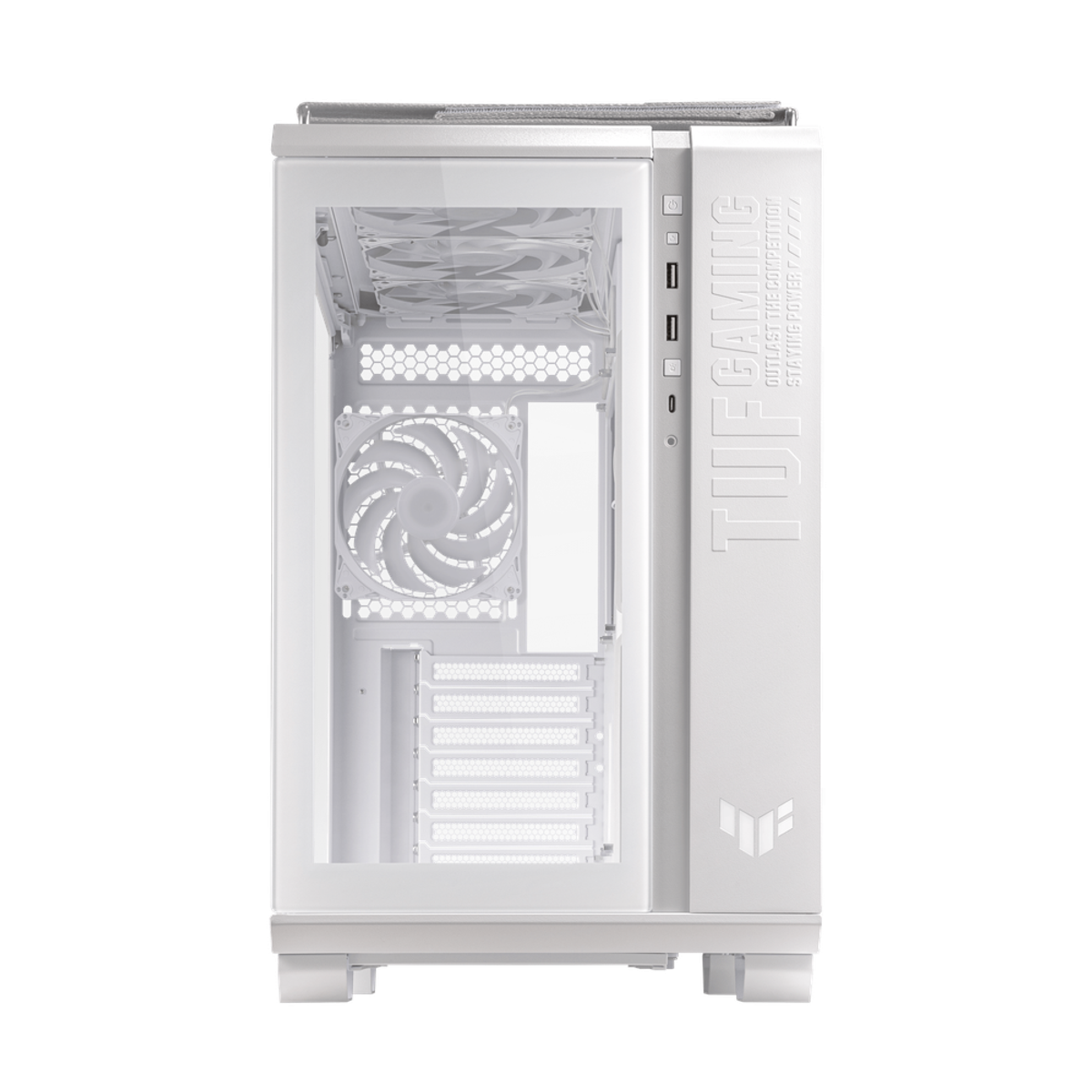 Asus TUF Gaming GT502 PLUS ATX PC Case, Dual Chamber Chassis with Panoramic View, Tempered Glass Left & Front Panels, 400mm GPU Support, 1 x 120 mm Fan, USB 3.2 Gen 2, White, 1 Year Warranty | 90DC0093-B19000