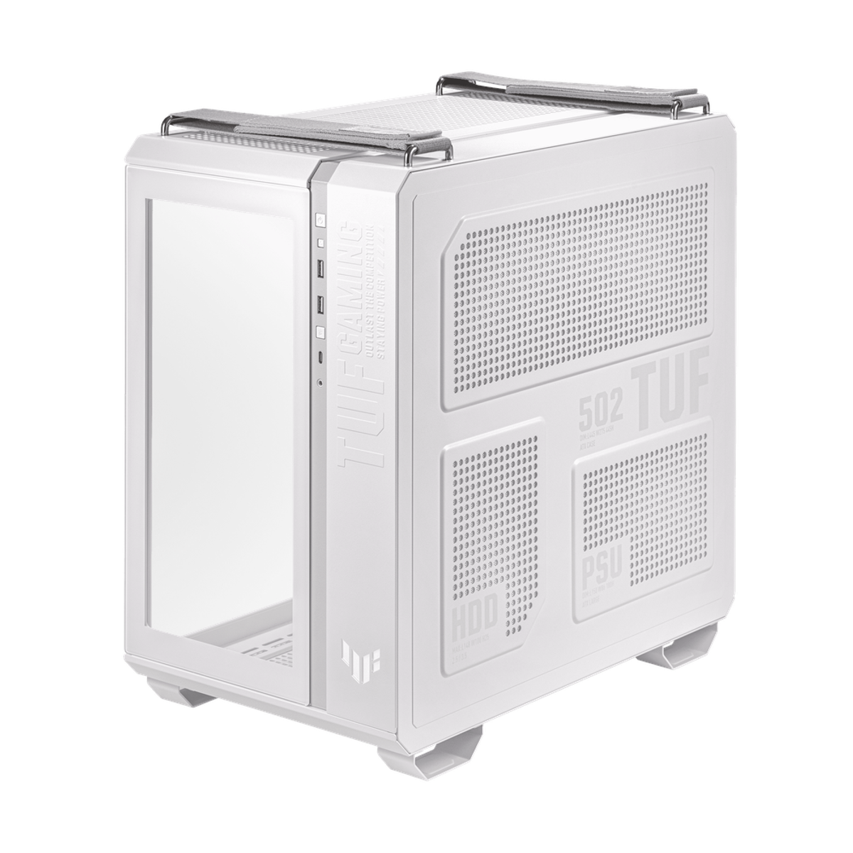 Asus TUF Gaming GT502 PLUS ATX PC Case, Dual Chamber Chassis with Panoramic View, Tempered Glass Left & Front Panels, 400mm GPU Support, 1 x 120 mm Fan, USB 3.2 Gen 2, White, 1 Year Warranty | 90DC0093-B19000