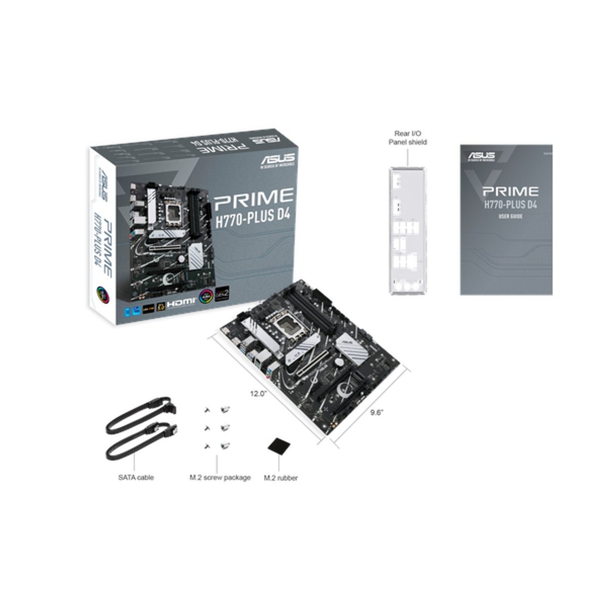 Asus PRIME H770-PLUS D4 Motherboard, LGA 1700 Socket, ATX Form Factor, DDR4 Ram, PCIe 5.0 With SafeSlot Core+, USB 10Gbps, HDMI, DisplayPort, Realtek 2.5Gb Ethernet With Asus LANGuard, Aura Sync, 1 Year Warranty | 90MB1CU0-M0NA00