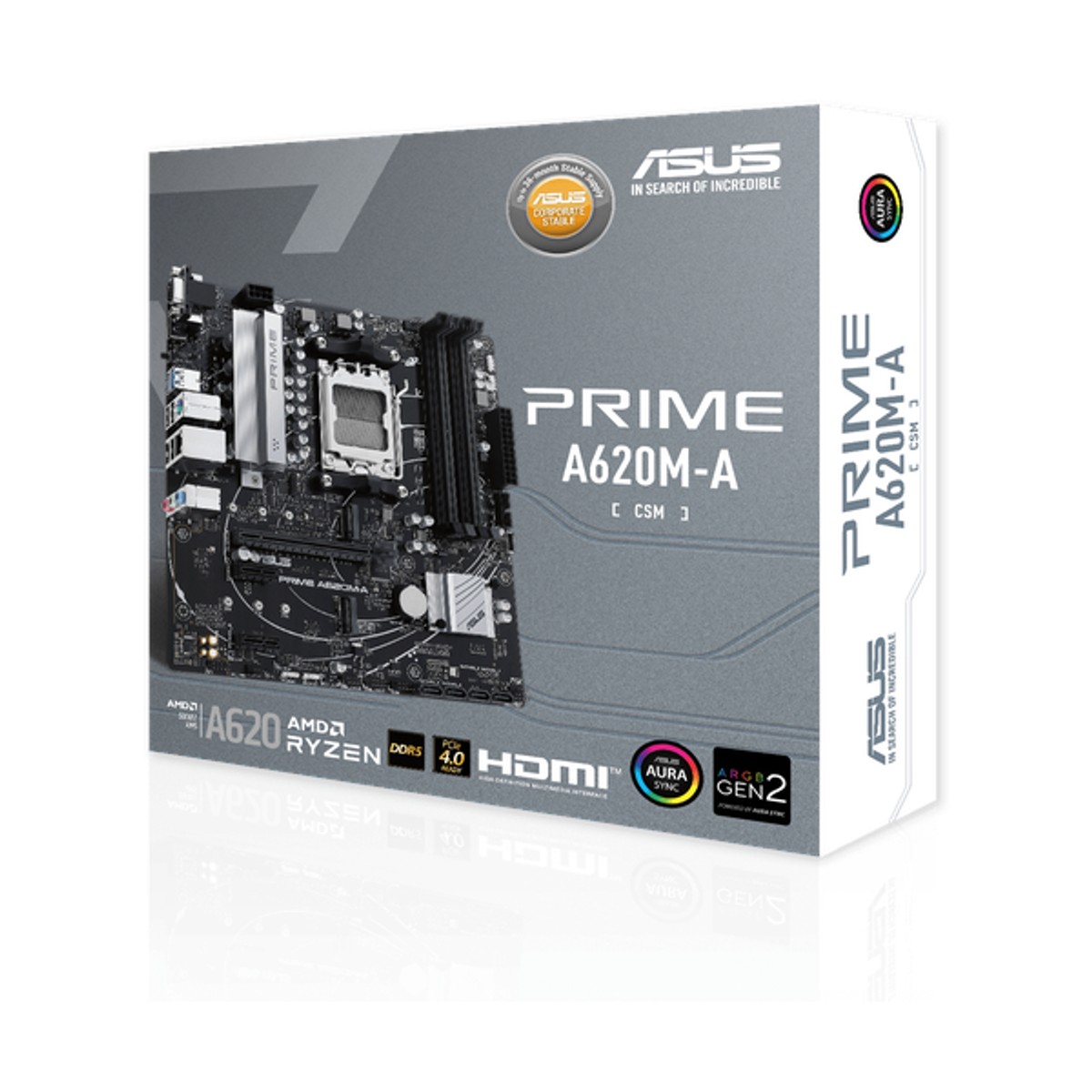 Asus PRIME A620M-A-CSM Motherboard, AM5 Socket, micro-ATX Form Factor, DDR5 Ram, PCIe 4.0, USB 5Gbps, HDMI, DisplayPort, VGA, Realtek 1Gb Ethernet, Asus 5X Protection III, 1 Year Warranty | 90MB1F10-M0EAYC