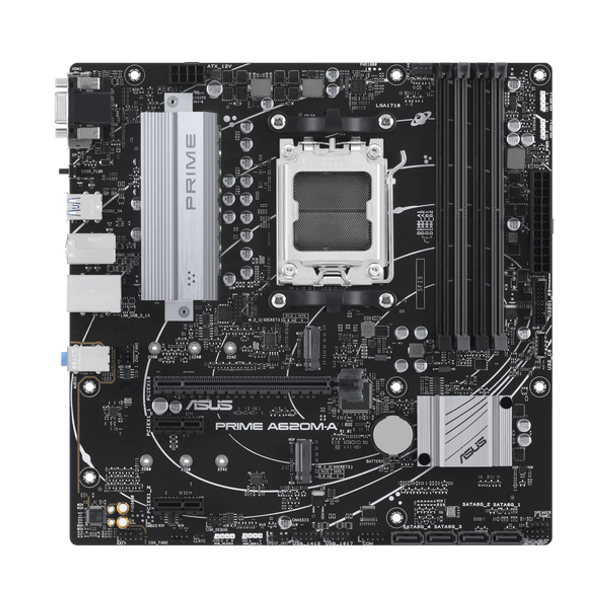 Asus PRIME A620M-A-CSM Motherboard, AM5 Socket, micro-ATX Form Factor, DDR5 Ram, PCIe 4.0, USB 5Gbps, Realtek 1Gb Ethernet, Asus 5X Protection III, 1 Year Warranty | 90MB1F10-M0EAYC