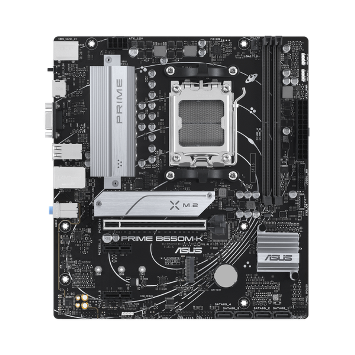 Asus PRIME B650M-K Motherboard, AM5 Socket, micro-ATX Form Factor, DDR5 Ram, PCIe 4.0, USB 3.2 Gen 2, HDMI, VGA, Realtek 2.5Gb Ethernet, Asus 5X Protection III, Aura Sync, 1 Year Warranty | 90MB1F60-M0EAY0