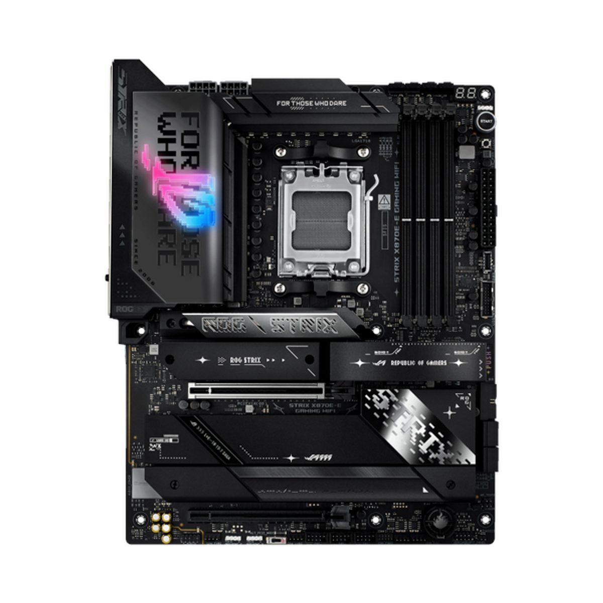 Asus ROG STRIX X870E-E GAMING WiFi Motherboard, AM5 Socket, ATX Form Factor, DDR5 Ram, PCIe 5.0 With SafeSlot Core+, Wi-Fi 7, Bluetooth v5.4, HDMI, DisplayPort, Intel 2.5Gb Ethernet With Asus LANGuard, Aura Sync, 1 Year Warranty | 90MB1IB0-M0EAY0