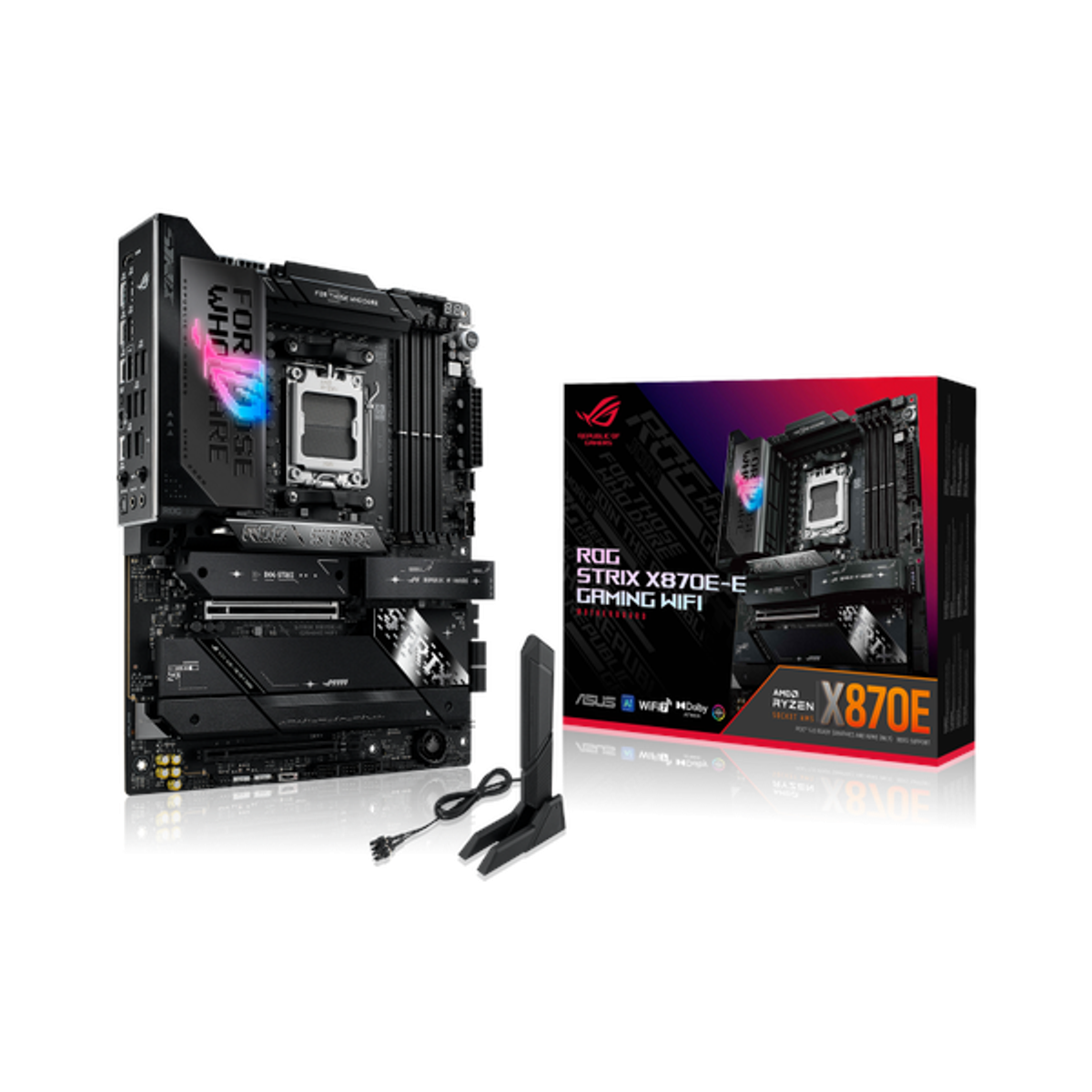 Asus ROG STRIX X870E-E GAMING WiFi Motherboard, AM5 Socket, ATX Form Factor, DDR5 Ram, PCIe 5.0 With SafeSlot Core+, Wi-Fi 7, Bluetooth v5.4, HDMI, DisplayPort, Intel 2.5Gb Ethernet With Asus LANGuard, Aura Sync, 1 Year Warranty | 90MB1IB0-M0EAY0