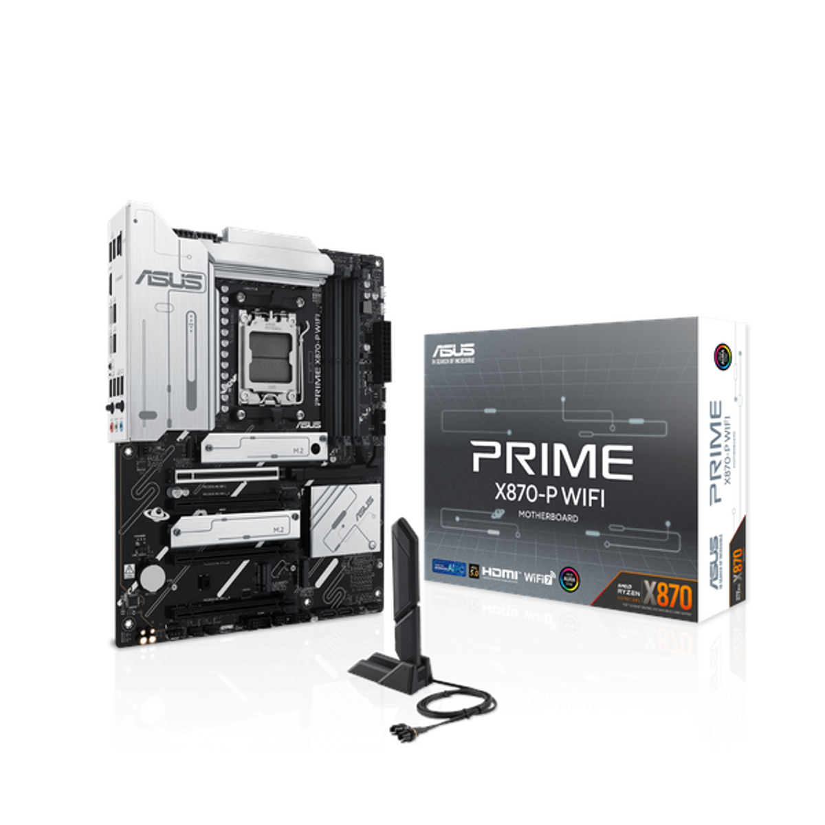 Asus PRIME X870-P WiFi Motherboard, AM5 Socket, ATX Form Factor, DDR5 Ram, PCIe 5.0 With SafeSlot Core+, Wi-Fi 7, Bluetooth v5.4, USB4 40Gbps, HDMI, Thunderbolt, Realtek 2.5Gb Ethernet With Asus LANGuard, Aura Sync, 1 Year Warranty | 90MB1IS0-M0EAY0