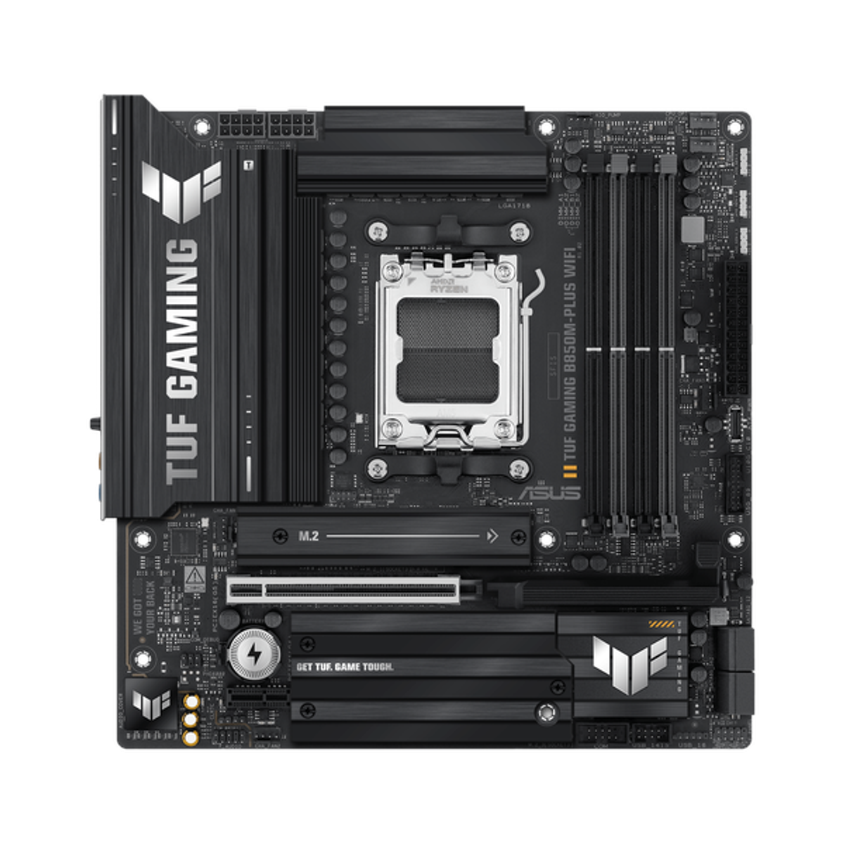 Asus TUF GAMING B850M-PLUS WiFi Motherboard, AM5 Socket, micro-ATX Form Factor, DDR5 Ram, PCIe 5.0 With SafeSlot Core+, Wi-Fi 6E, Bluetooth v5.3, HDMI, DisplayPort, Realtek 2.5Gb Ethernet With TUF LANGuard, Aura Sync, 1 Year Warranty | 90MB1IY0-M0EAY0