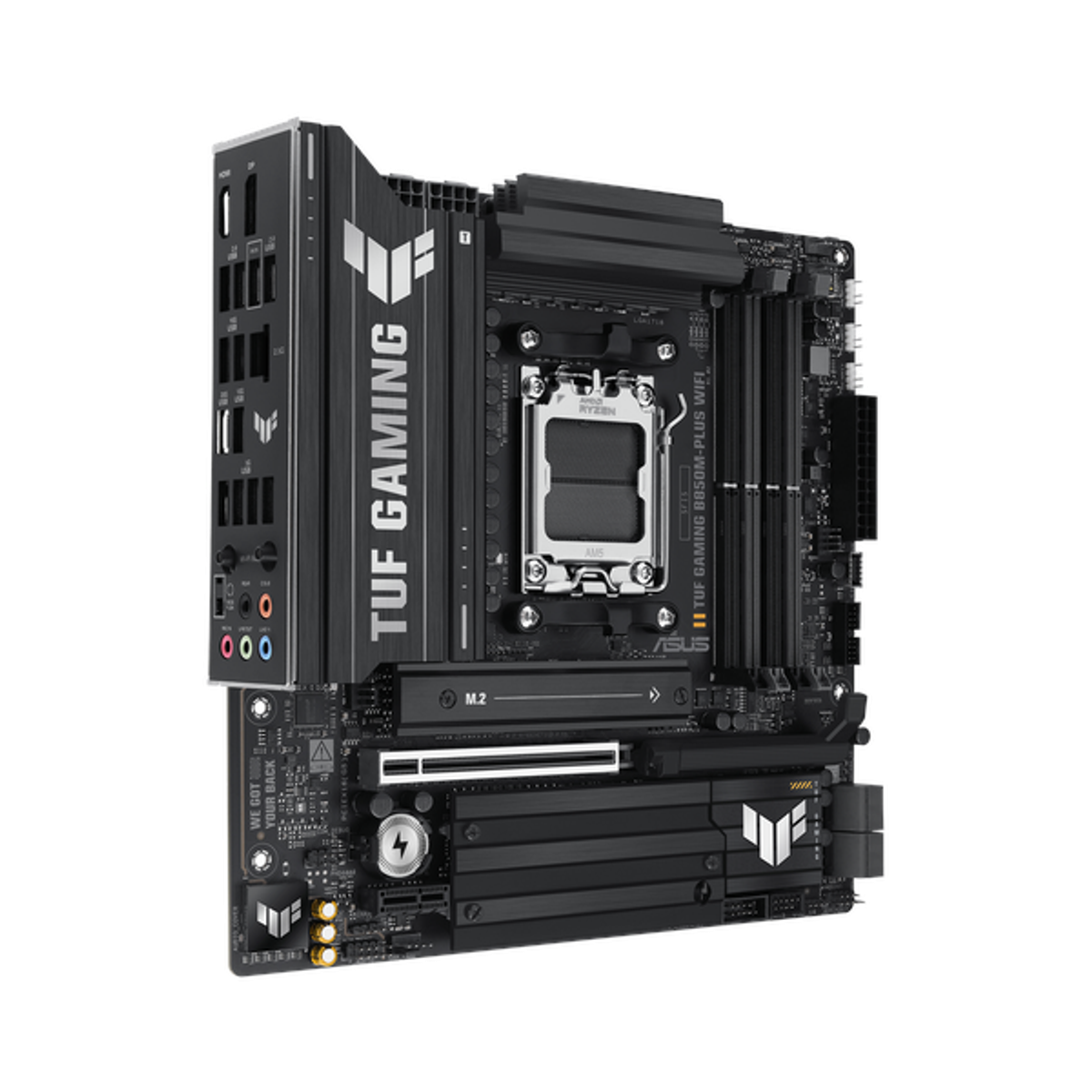 Asus TUF GAMING B850M-PLUS WiFi Motherboard, AM5 Socket, micro-ATX Form Factor, DDR5 Ram, PCIe 5.0 With SafeSlot Core+, Wi-Fi 6E, Bluetooth v5.3, HDMI, DisplayPort, Realtek 2.5Gb Ethernet With TUF LANGuard, Aura Sync, 1 Year Warranty | 90MB1IY0-M0EAY0