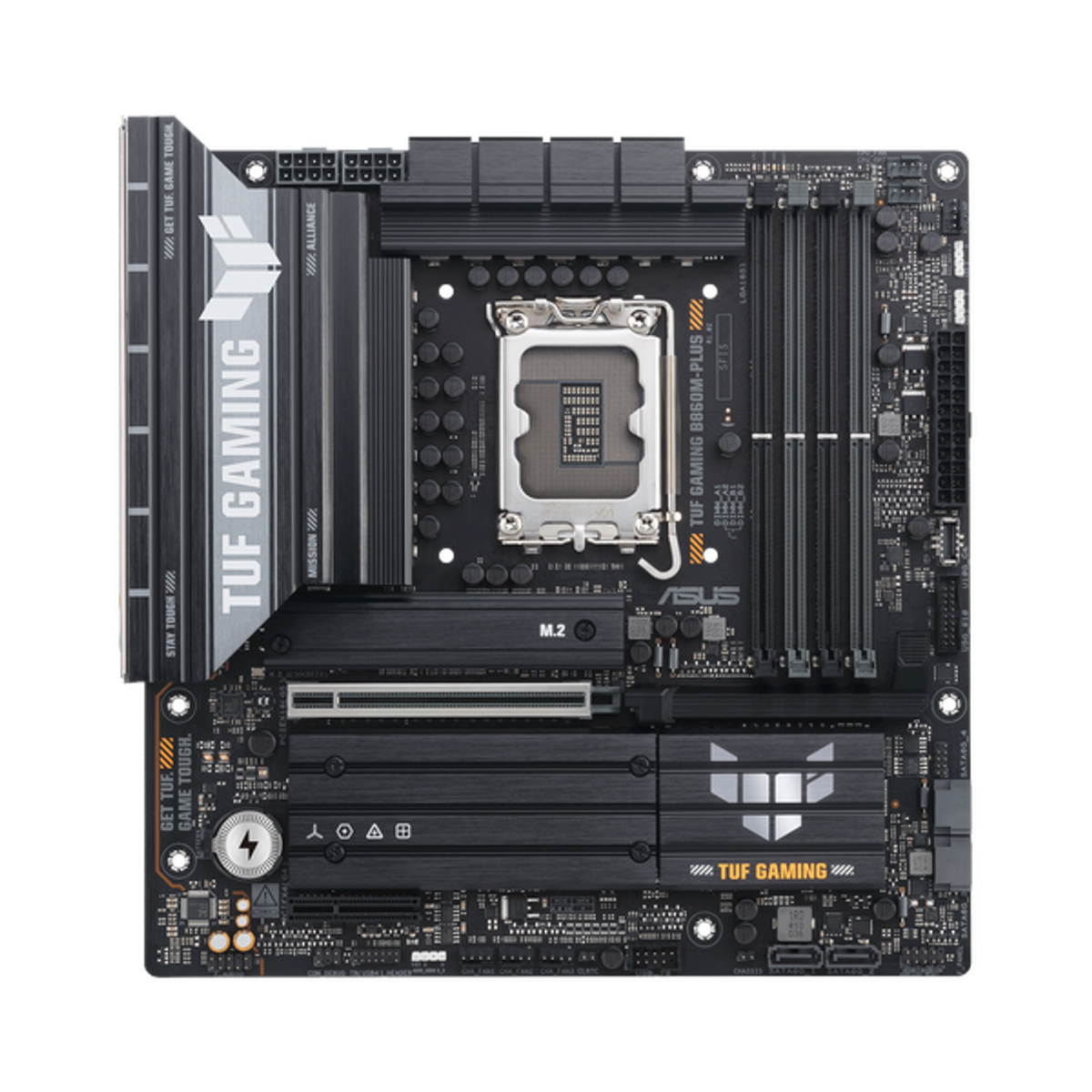Asus TUF GAMING B860M-PLUS Motherboard, LGA 1851 Socket, micro-ATX Form Factor, DDR5 Ram, PCIe 5.0 With SafeSlot Core+, HDMI, DisplayPort, Thunderbolt 4, Realtek 2.5Gb Ethernet With TUF LANGuard, Aura Sync, 1 Year Warranty | 90MB1JW0-M0EAY0