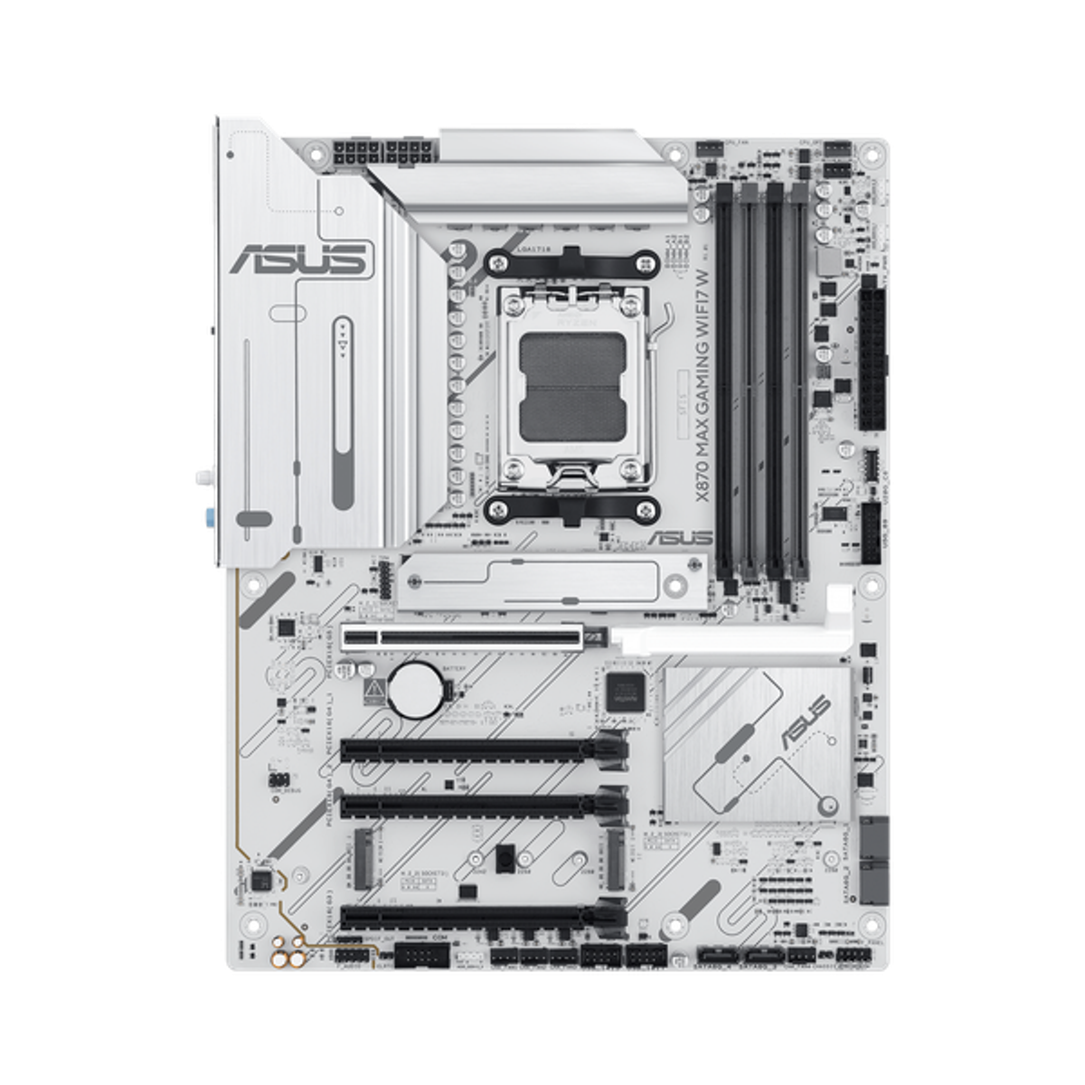 Asus X870 MAX GAMING WiFi Motherboard, AM5 Socket, ATX Form Factor, DDR5 Ram, PCIe 5.0 With SafeSlot Core+, Wi-Fi 7, Bluetooth v5.4, HDMI, Thunderbolt 4, Intel 2.5Gb Ethernet With Asus LANGuard, Aura Sync, White, 1 Year Warranty | 90MB1LZ0-M0EAY0