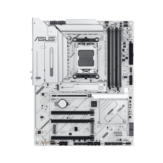Asus X870 MAX GAMING WiFi Motherboard, AM5 Socket, ATX Form Factor, DDR5 Ram, PCIe 5.0 With SafeSlot Core+, Wi-Fi 7, Bluetooth v5.4, HDMI, Thunderbolt 4, Intel 2.5Gb Ethernet With Asus LANGuard, Aura Sync, White, 1 Year Warranty | 90MB1LZ0-M0EAY0