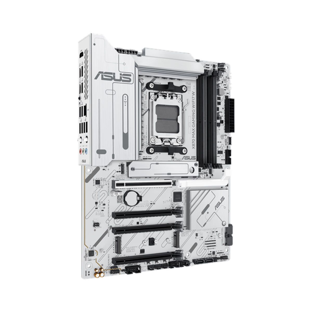 Asus X870 MAX GAMING WiFi Motherboard, AM5 Socket, ATX Form Factor, DDR5 Ram, PCIe 5.0 With SafeSlot Core+, Wi-Fi 7, Bluetooth v5.4, HDMI, Thunderbolt 4, Intel 2.5Gb Ethernet With Asus LANGuard, Aura Sync, White, 1 Year Warranty | 90MB1LZ0-M0EAY0