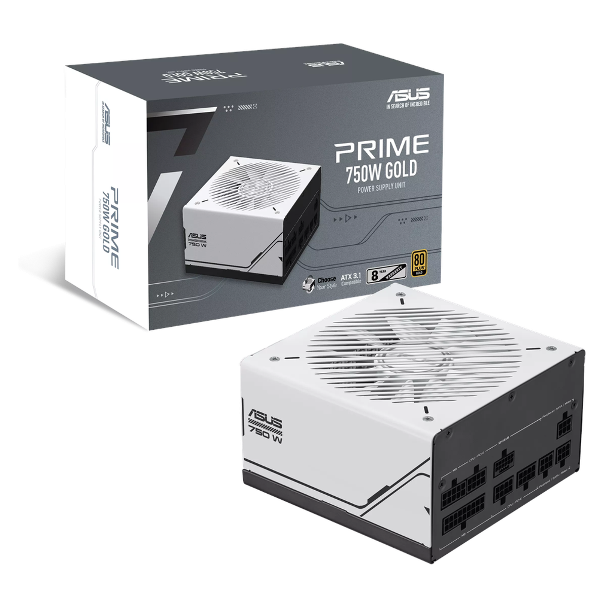 Asus Prime 80 Plus Gold Power Supply, 750W, Fully Modular, ATX, White & Black, 1 Year Warranty | 90YE00U1-B0NA00