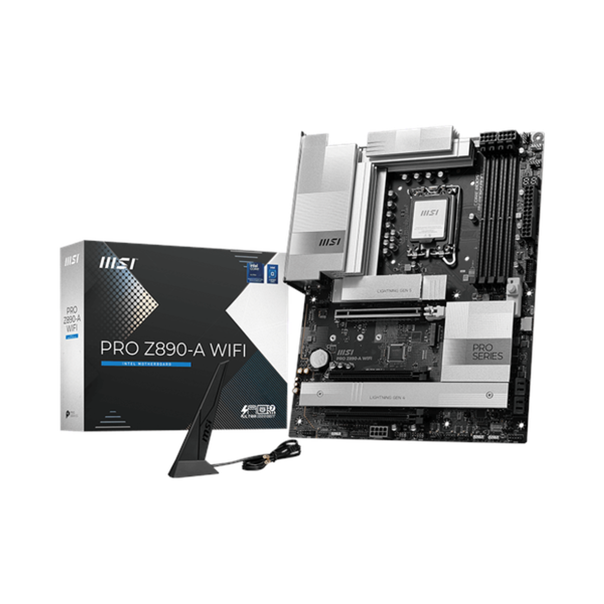 Msi PRO Z890-A WiFi Motherboard, LGA 1851 Socket, ATX Form Factor, DDR5 Ram, PCIe 5.0, Intel Wi-Fi 6E, Bluetooth 5.3, USB 40Gbps, HDMI 2.1, Thunderbolt4 (Type-C), Realtek 8126 5G LAN, EZ M.2 Shield Frozr II, 1 Year Warranty | 911-7E32-004