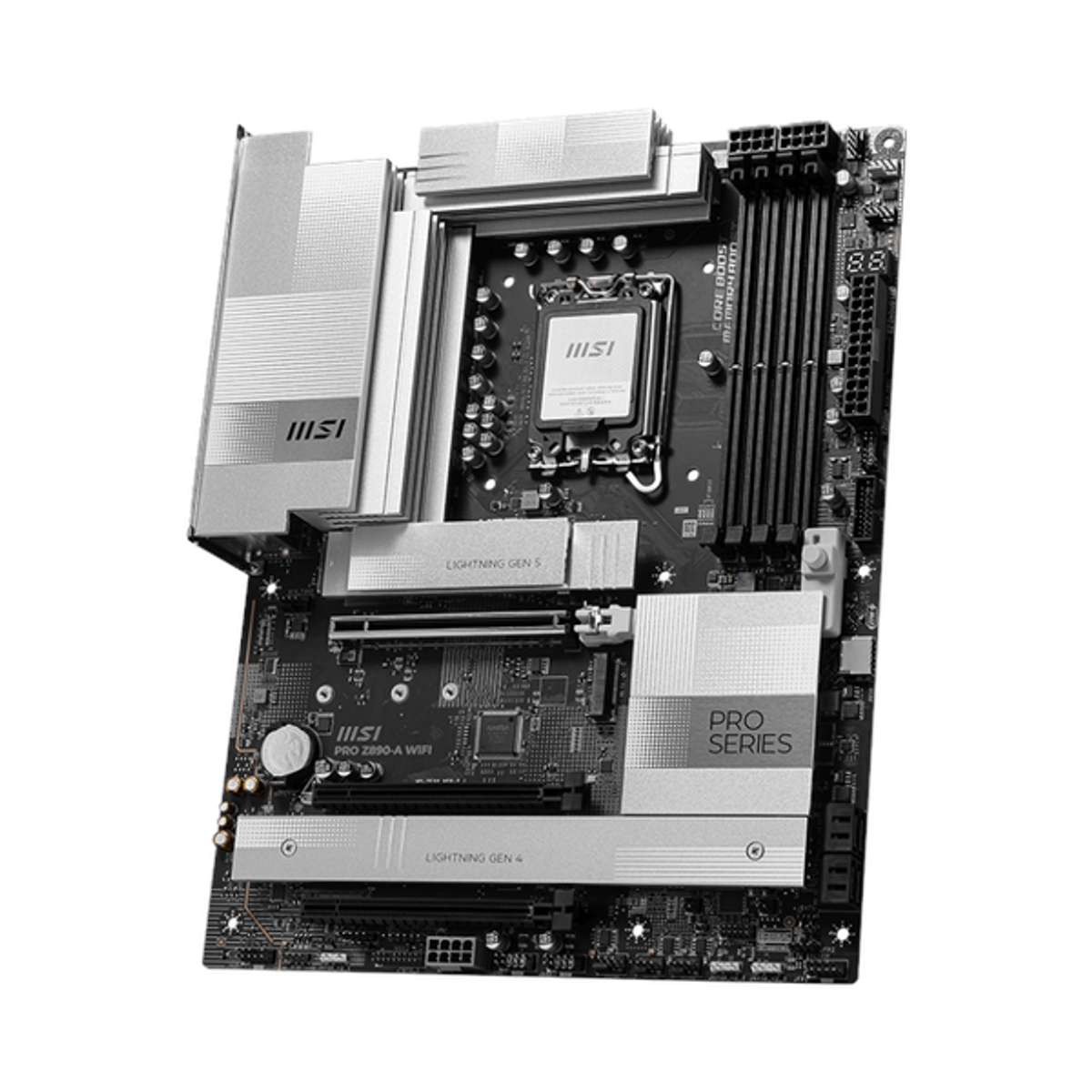 Msi PRO Z890-A WiFi Motherboard, LGA 1851 Socket, ATX Form Factor, DDR5 Ram, PCIe 5.0, Intel Wi-Fi 6E, Bluetooth 5.3, USB 40Gbps, HDMI 2.1, Thunderbolt4 (Type-C), Realtek 8126 5G LAN, EZ M.2 Shield Frozr II, 1 Year Warranty | 911-7E32-004