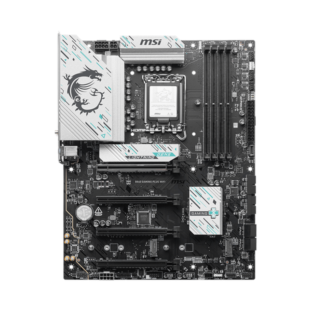 Msi B860 Gaming Plus WiFi Motherboard, LGA 1851 Socket, ATX Form Factor, DDR5 Ram, PCIe 5.0, Intel Killer BE1750x Wi-Fi 7 & Bluetooth 5.4, Thunderbolt4 Port, USB 10Gbps, Intel Killer E5000 5Gbps LAN, EZ M.2 Shield Frozr II, 1 Year Warranty | 911-7E41-003