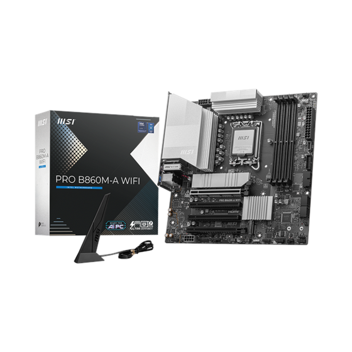 Msi PRO B860M-A WiFi Motherboard, LGA 1851 Socket, mATX Form Factor, DDR5 Ram, PCIe 5.0 With EZ PCIe Clip II, Intel Wi-Fi 7, Bluetooth 5.4, USB 40Gbps, HDMI 2.1, DisplayPort 1.4, Thunderbolt4 (Type-C), Realtek 8126 5G LAN, EZ M.2 Shield Frozr II, 1 Year Warranty | 911-7E42-002