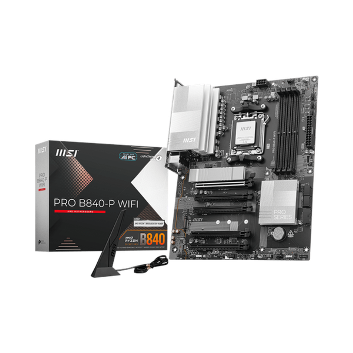 Msi PRO B840-P WiFi Motherboard, AM5 Socket, ATX Form Factor, DDR5 Ram, PCIe 4.0 With EZ PCIe Clip II, Wi-Fi 7 Solution, Bluetooth 5.4, USB 10Gbps, HDMI 1.4, Realtek 8125 2.5G LAN, EZ M.2 Shield Frozr II, 1 Year Warranty | 911-7E57-001