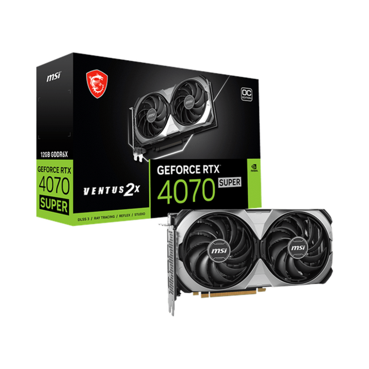 Msi GeForce RTX 4070 Super VENTUS 2X OC Edition Graphics Card, GDDR6X 12GB 192-bit Memory, HDMI 2.1a & DP 1.4a Outputs, PCI Express 4.0, 2565 MHz OC Boost Clock, 21 Gbpsâ Memory Clock, 1 Year Warranty | 912-V513-829