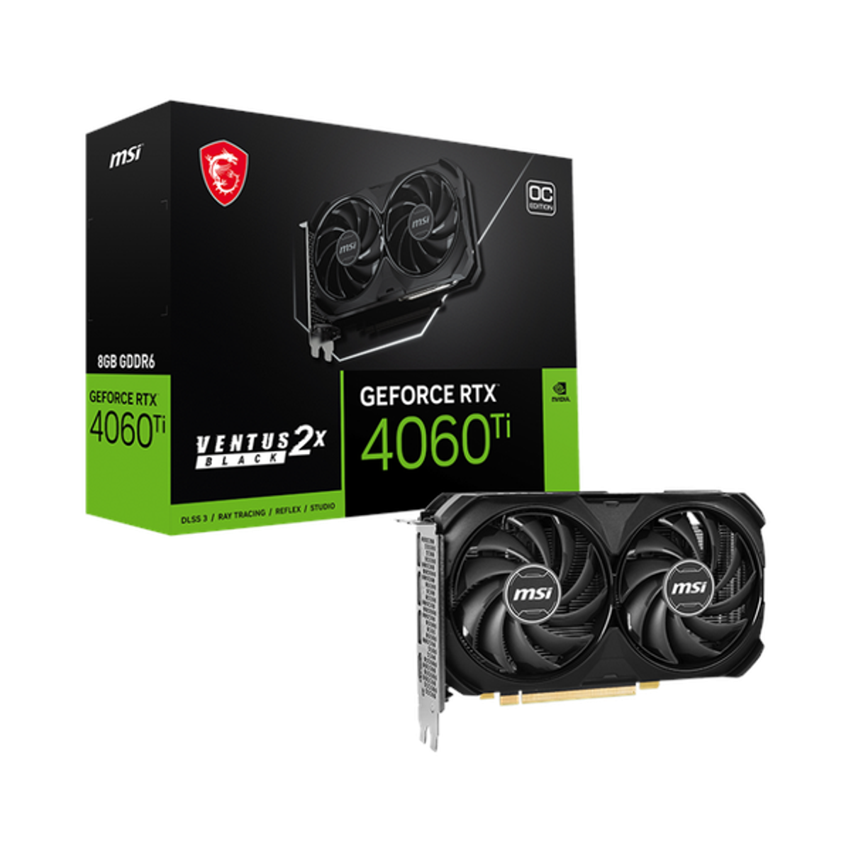 Msi GeForce RTX 4060 Ti VENTUS 2X OC Edition Graphics Card, GDDR6 8GB 128-bit Memory, HDMI 2.1a & DP 1.4a Outputs, PCI Express 4.0, 2565 MHz OC Boost Clock, 18 Gbpsâ Memory Clock, Black, 1 Year Warranty | 912-V515-024