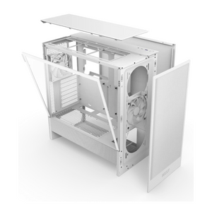 NZXT H5 Flow ATX Mid-Tower Case, Ultra Clear Tempered Glass Side Panel, 1 x F120Q (CV) Fan, Full-Size GPU Support, USB 3.2 Gen2x2, Tool-Free Access, White, 1 Year Warranty | CC-H52FW-01