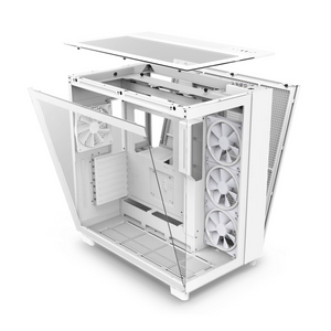 NZXT H9 Elite RGB Dual-Chamber ATX Mid-Tower Airflow Case, Ultra Clear Tempered Glass Side Window, 3 x F Series 120mm RGB Duo Fans, 1 x F120Q (CV) Fan, Full-Size GPU Support, USB 3.2 Gen2x2, White, 1 Year Warranty | CM-H91EW-01