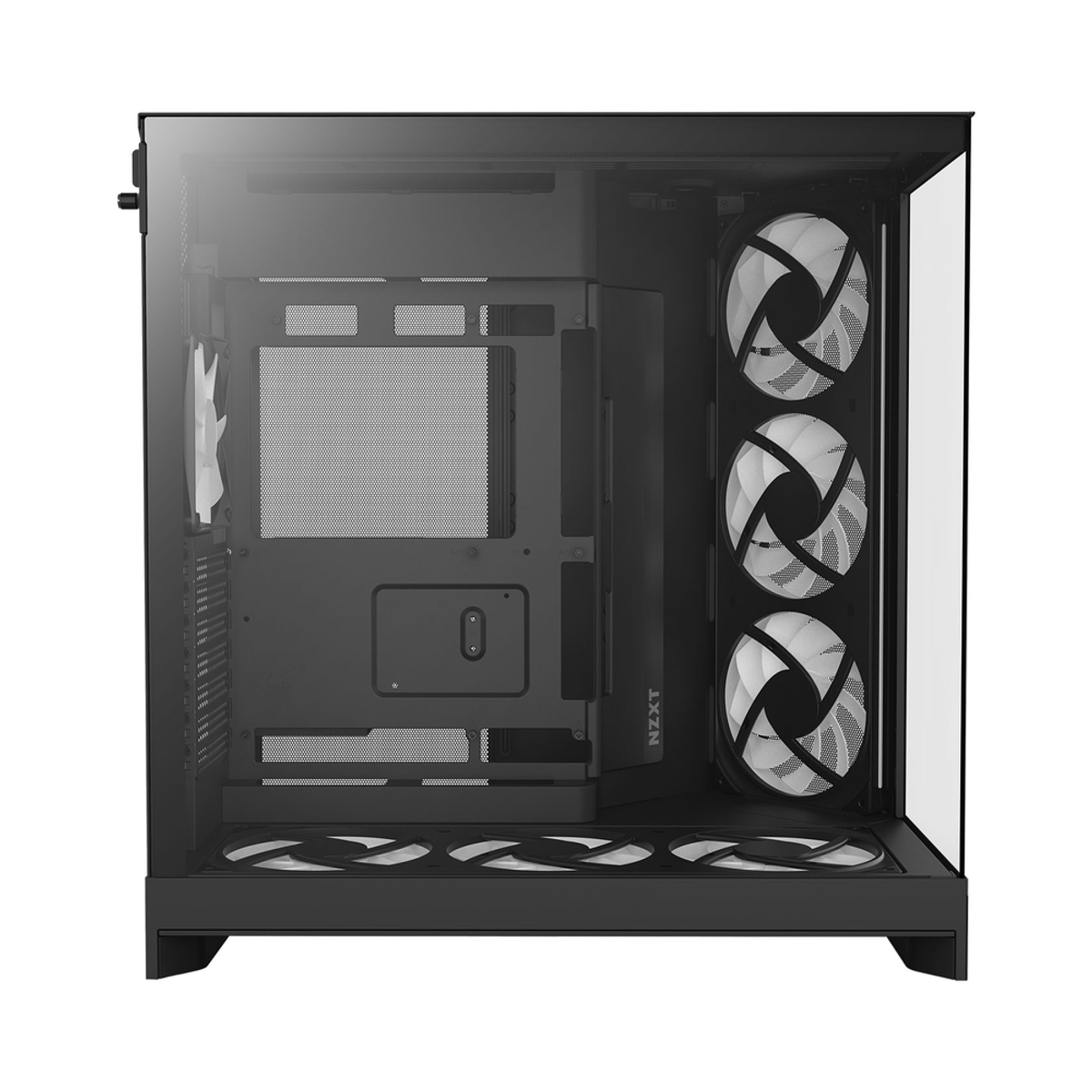 NZXT H9 Flow RGB Large Dual-Chamber Mid-Tower ATX Airflow Case, Dark Tinted Tempered Glass Side Window, 1 x F120Q (CV) Fan, 1 x F420 RGB Core Fan, Full-Size GPU Support, USB 3.2 Gen2x2, Black, 1 Year Warranty | CM-H92FB-R1