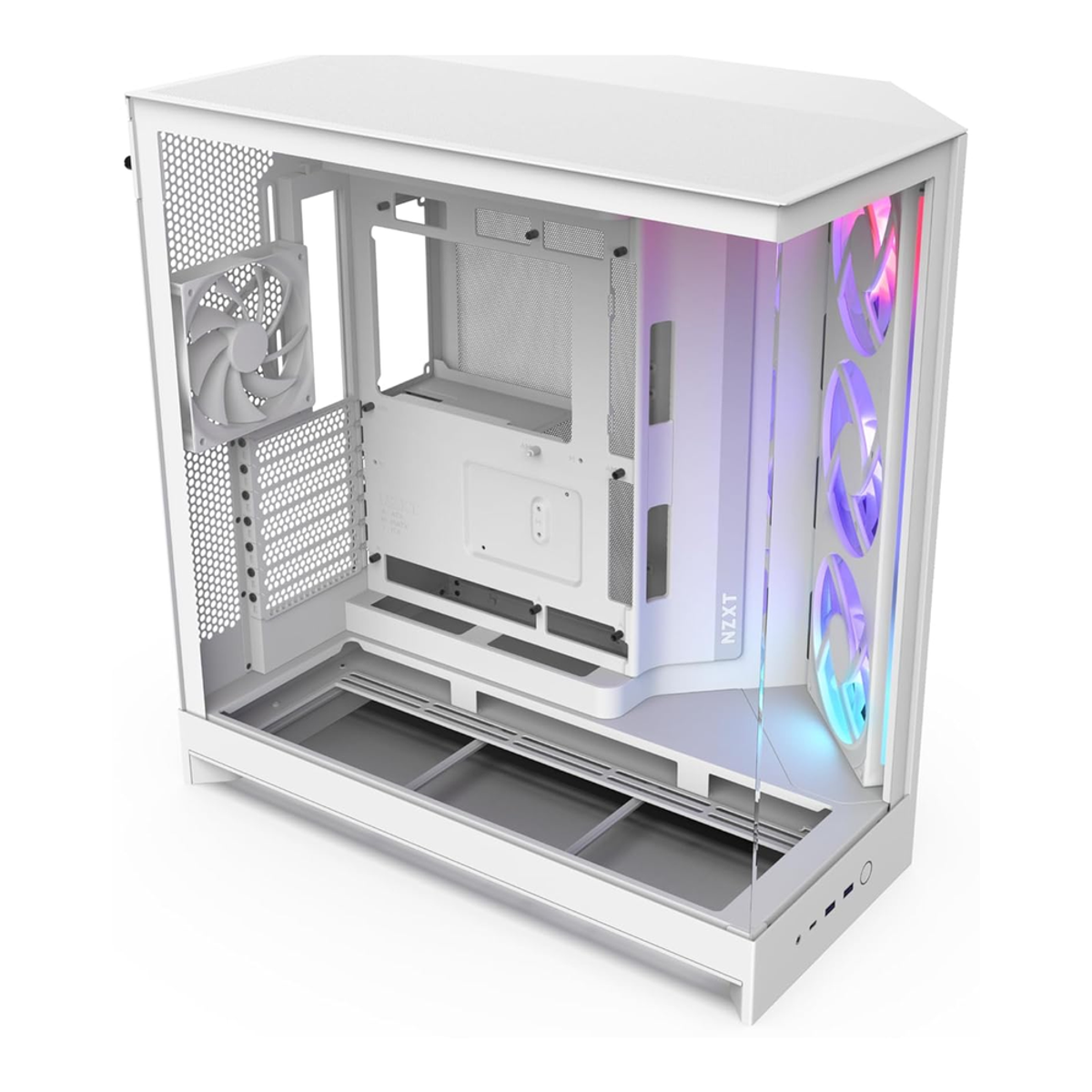 NZXT H9 Flow RGB Large Dual-Chamber Mid-Tower ATX Airflow Case, Ultra Clear Tempered Glass Side Window, 1 x F120Q (CV) Fan, 1 x F420 RGB Core Fan, Full-Size GPU Support, USB 3.2 Gen2x2, White, 1 Year Warranty | CM-H92FW-R1
