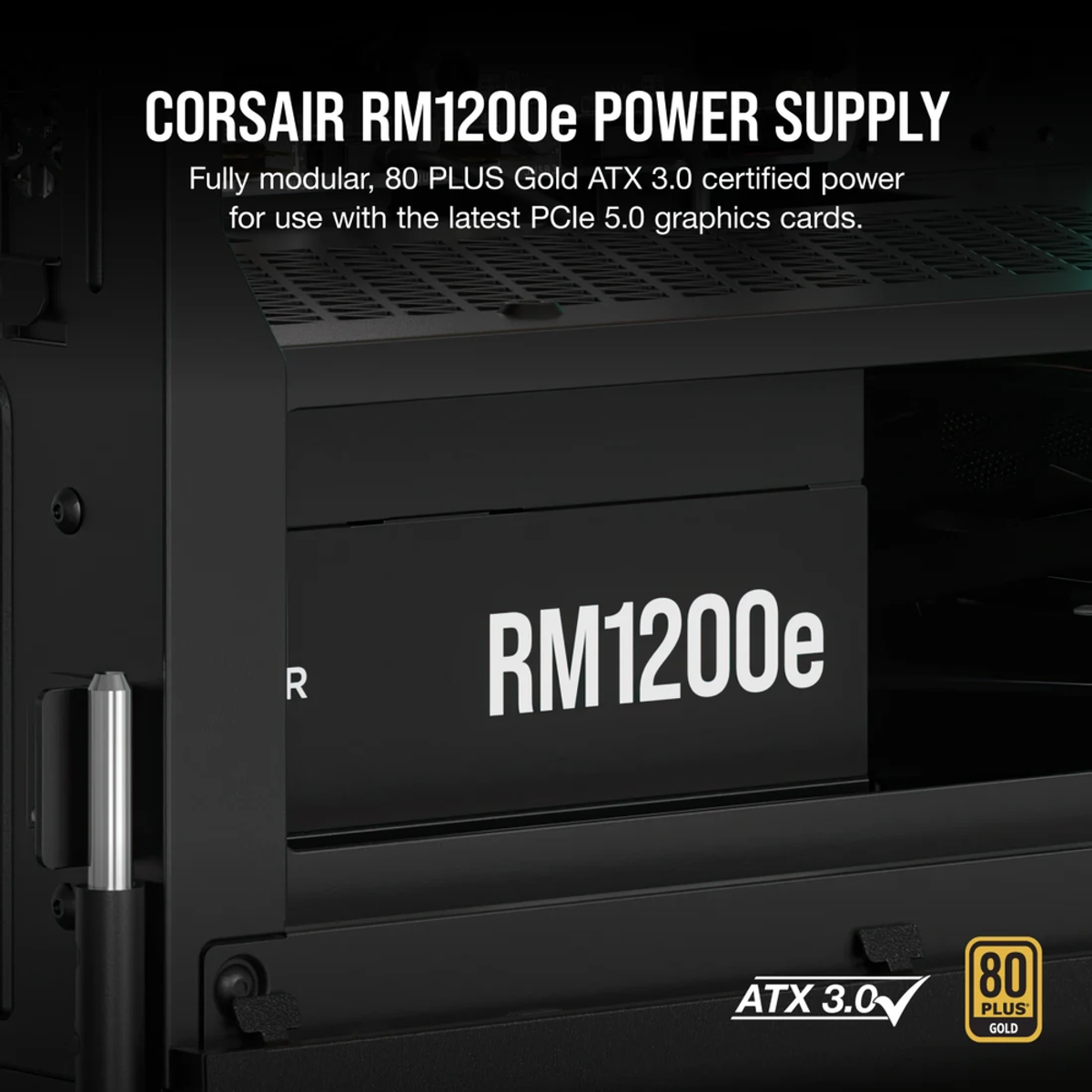Corsair RM1200e 80 Plus Gold Power Supply, 1200W, Fully Modular, ATX, PCIe 5.1, Black, 1 Year Warranty | CP-9020258-UK