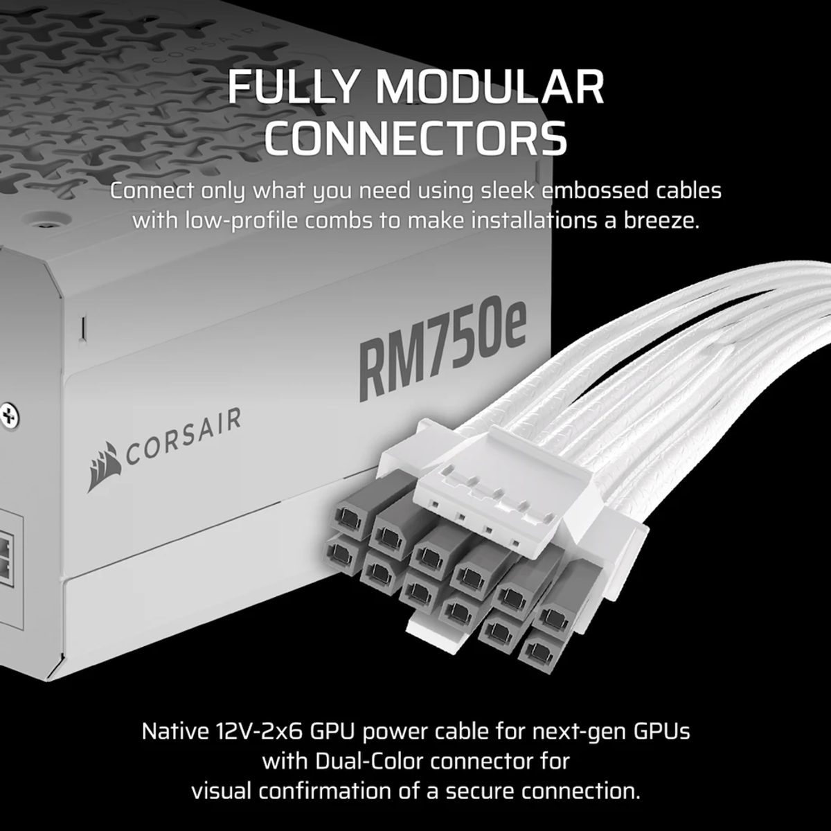 Corsair RM750e 80 Plus Gold Power Supply, 750W, Fully Modular, ATX, White, 1 Year Warranty | CP-9020292-UK