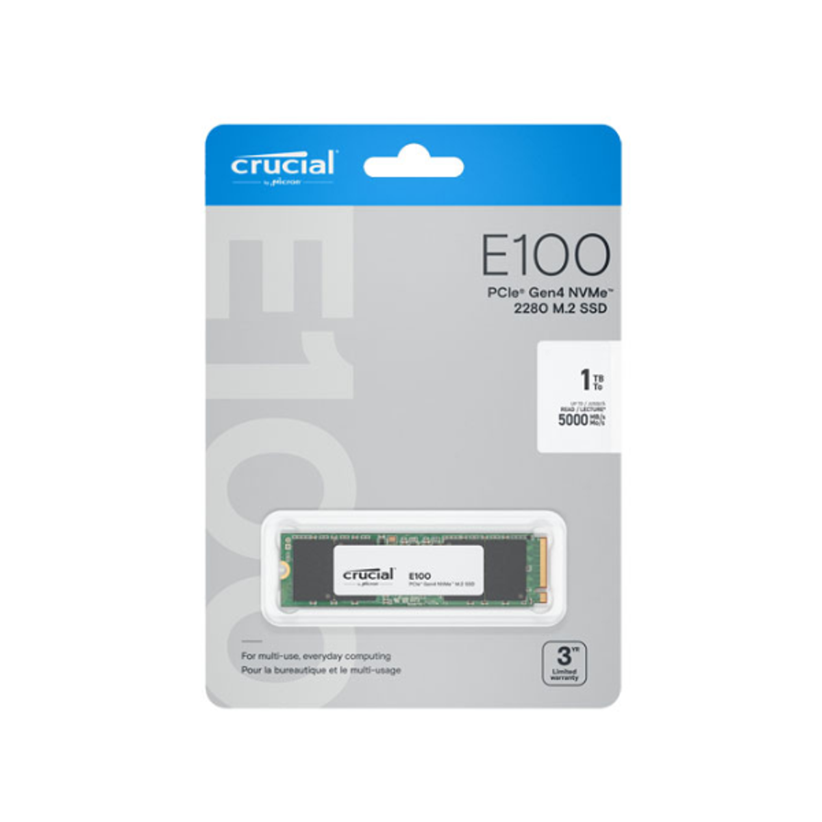Crucial E100 1TB M.2 NVMe PCIe Gen4 Internal SSD, 1 Year Warranty | CT1000E100SSD8