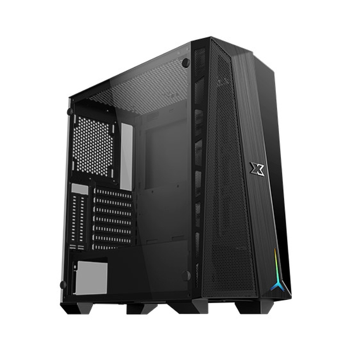 XIGMATEK Cyclops Black E-ATX PC Case, Tempered Glass Side Panel With Mesh Front Grill, 2 x 120mm COUGAR RGB Fans, 350mm GPU Support, USB 3.0, Black, 1 Year Warranty | EN44290