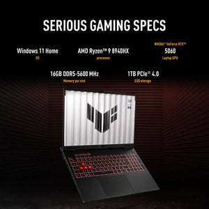 Asus TUF A16 Gaming Laptop, AMD Ryzen 9 8940HX Processor, 16GB RAM, 1TB SSD, 8GB Nvidia RTX 5060 Graphics, 16