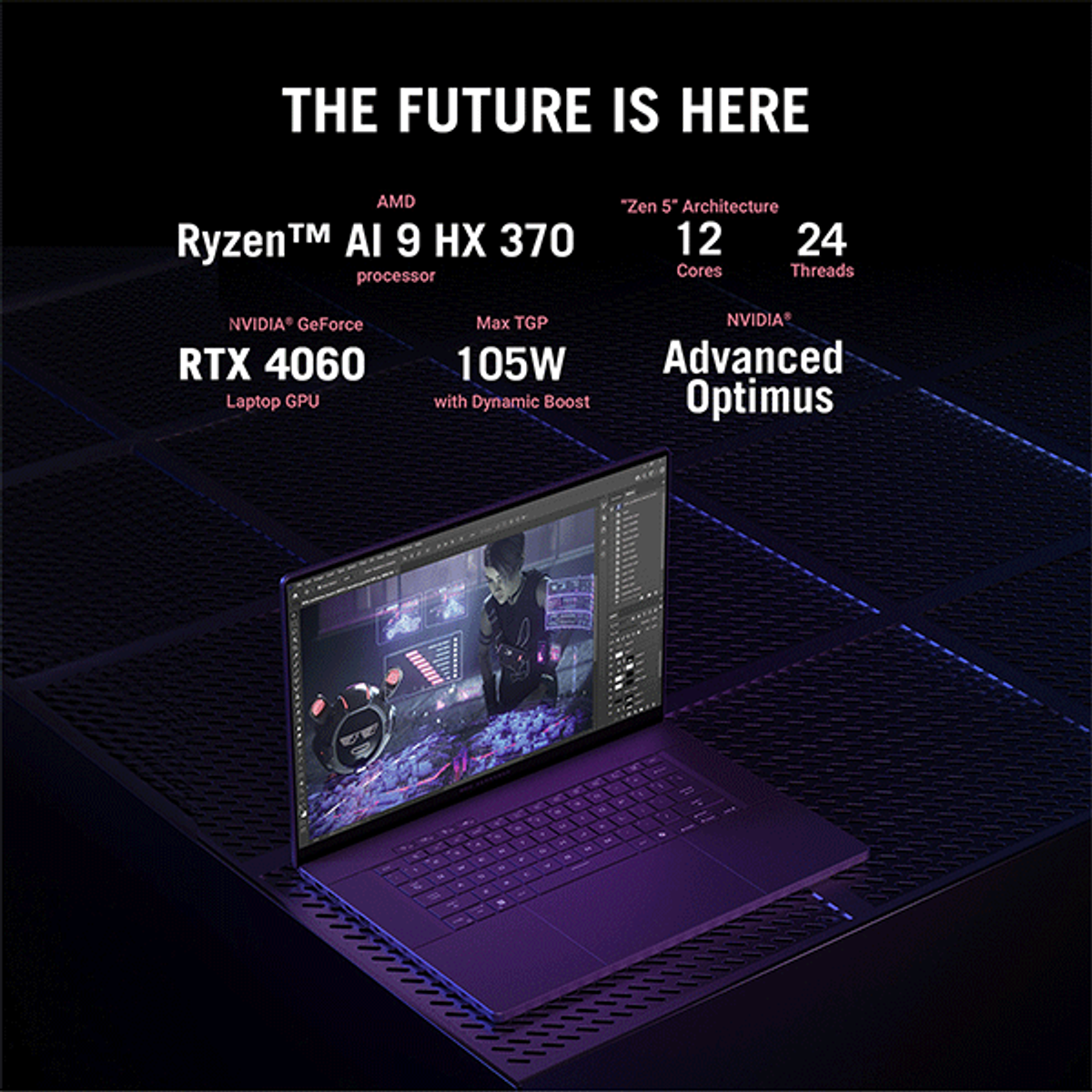 ASUS ROG Zephyrus G16 AMD Ryzen AI 9 HX 370 Processor, 32GB RAM, 1TB SSD, NVIDIA RTX 4060 8GB GDDR6, 16" OLED Display, Windows 11 Home, 2 Year Warranty | GA605WV-AI-OLED9132G
