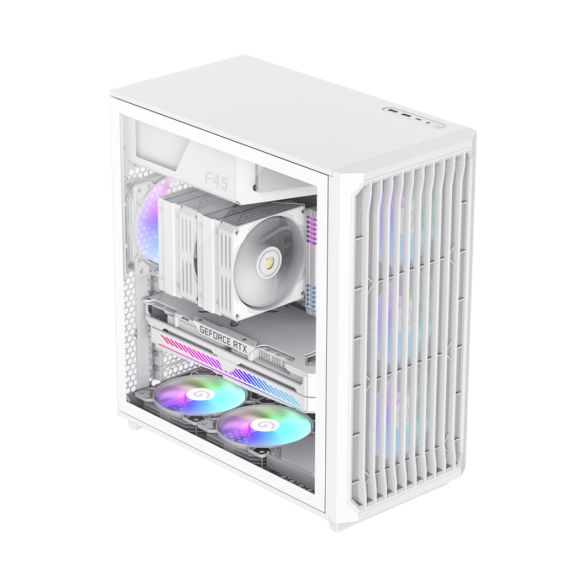 Gamemax F45 WW ATX PC Case, Tempered Glass Left Panel, 3 x 120mm ARGB Fans, 350mm GPU Support, USB 3.2 Gen 2, White, 1 Year Warranty | GM-F45WH
