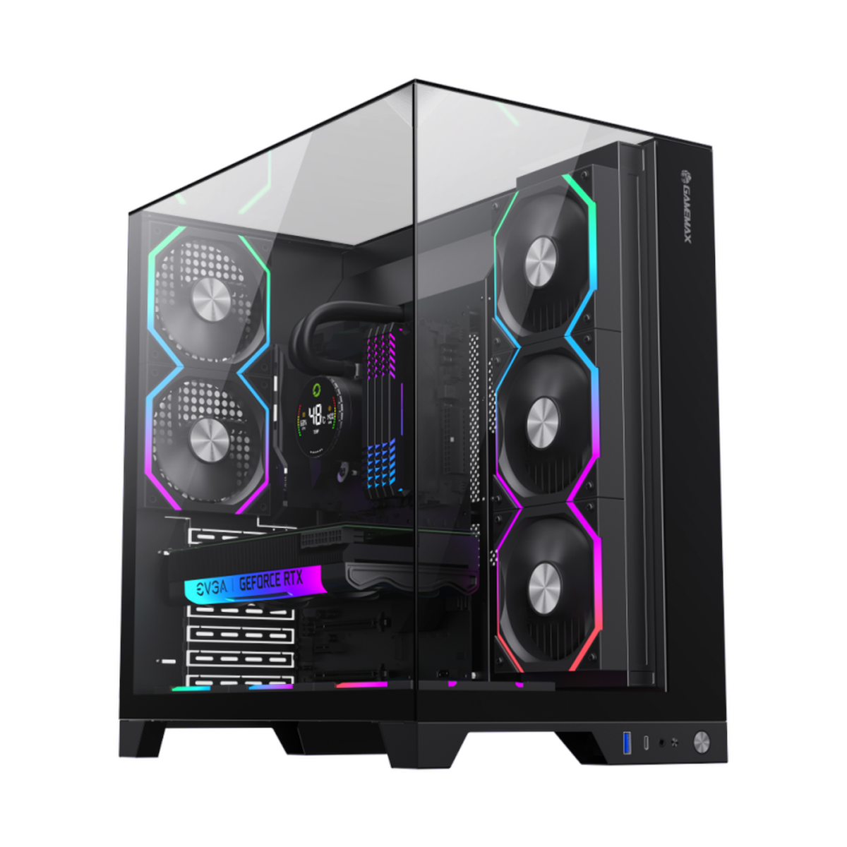 Gamemax Infinity Pro ATX PC Case, Tempered Glass Front & Top Panel, 3 x 120mm Fans, 400mm GPU Support, USB 3.2 Gen 2, Black, 1 Year Warranty | GM-INFINITY-PRO-BK
