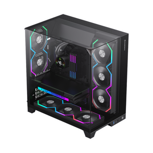 Gamemax Infinity Pro ATX PC Case, Tempered Glass Front & Top Panel, 3 x 120mm Fans, 400mm GPU Support, USB 3.2 Gen 2, Black, 1 Year Warranty | GM-INFINITY-PRO-BK