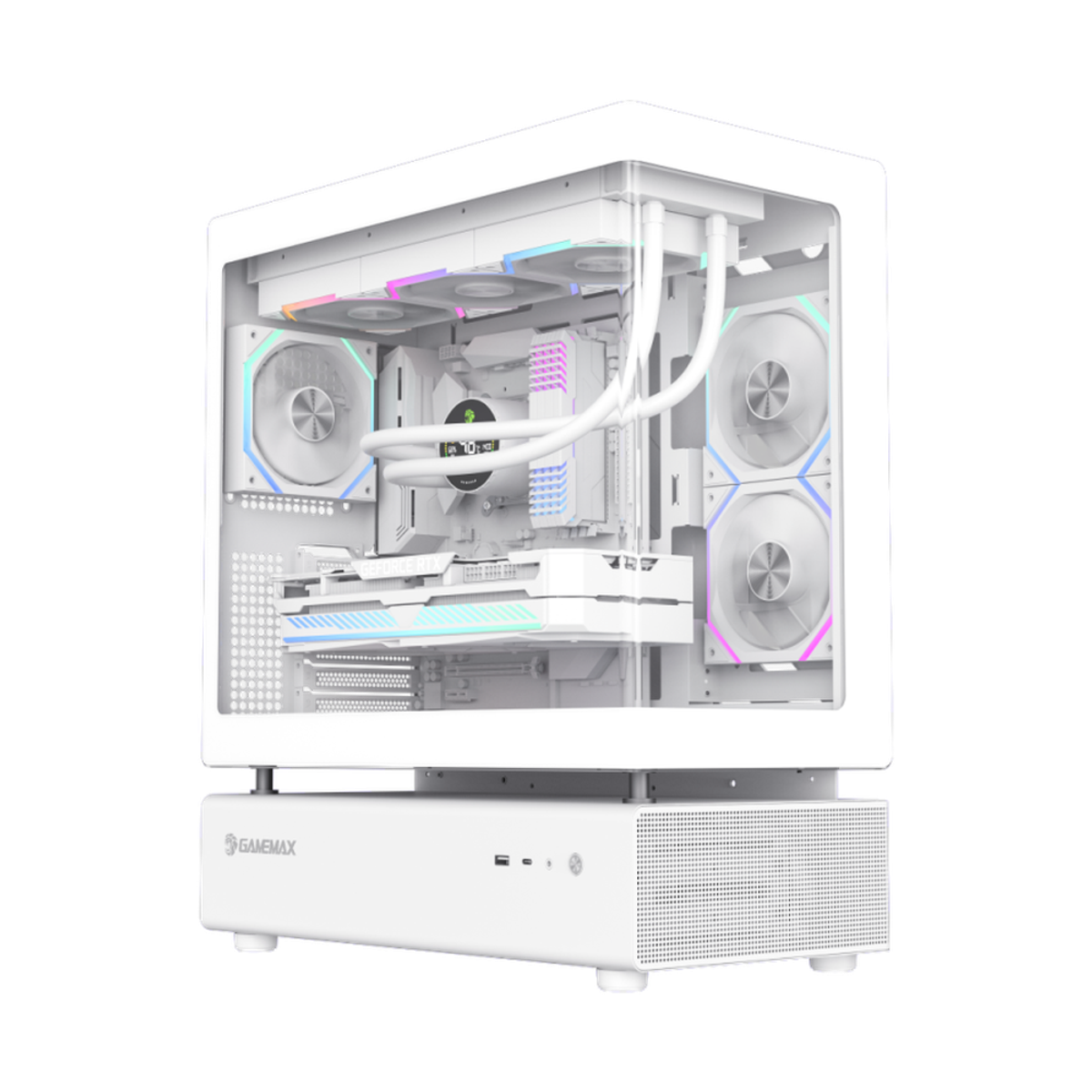 Gamemax N80 WH ATX PC Case, Front & Side Tempered Glass Panel, 270Â° cooling with 6 ARGB fans, 415mm GPU Support, USB 3.0, White, 1 Year Warranty | GM-N80WH