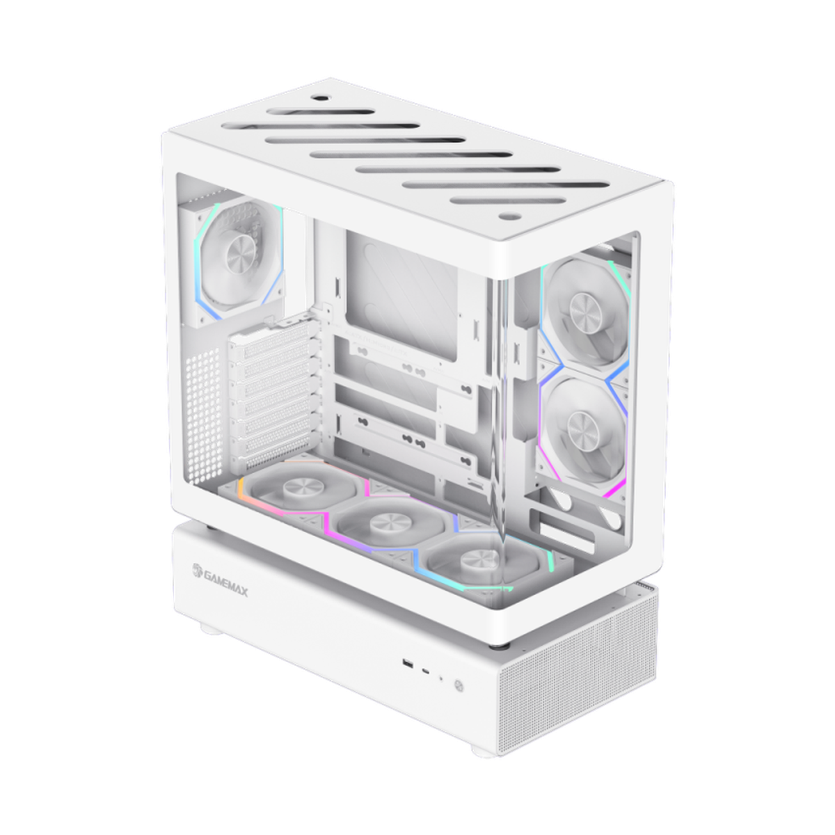 Gamemax N80 WH ATX PC Case, Front & Side Tempered Glass Panel, 270Â° cooling with 6 ARGB fans, 415mm GPU Support, USB 3.0, White, 1 Year Warranty | GM-N80WH