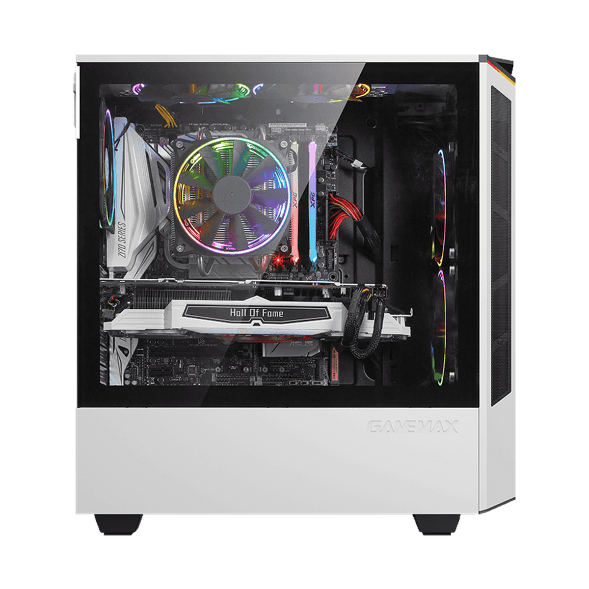 Gamemax Paladin T801 ARGB ATX PC Case, Tempered Glass Side Panel, 1 x ARGB 12cm Rainbow Fan, 360mm GPU Support, USB 3.1 Gen 1, White, 1 Year Warranty | GM-T801-PAL-WH