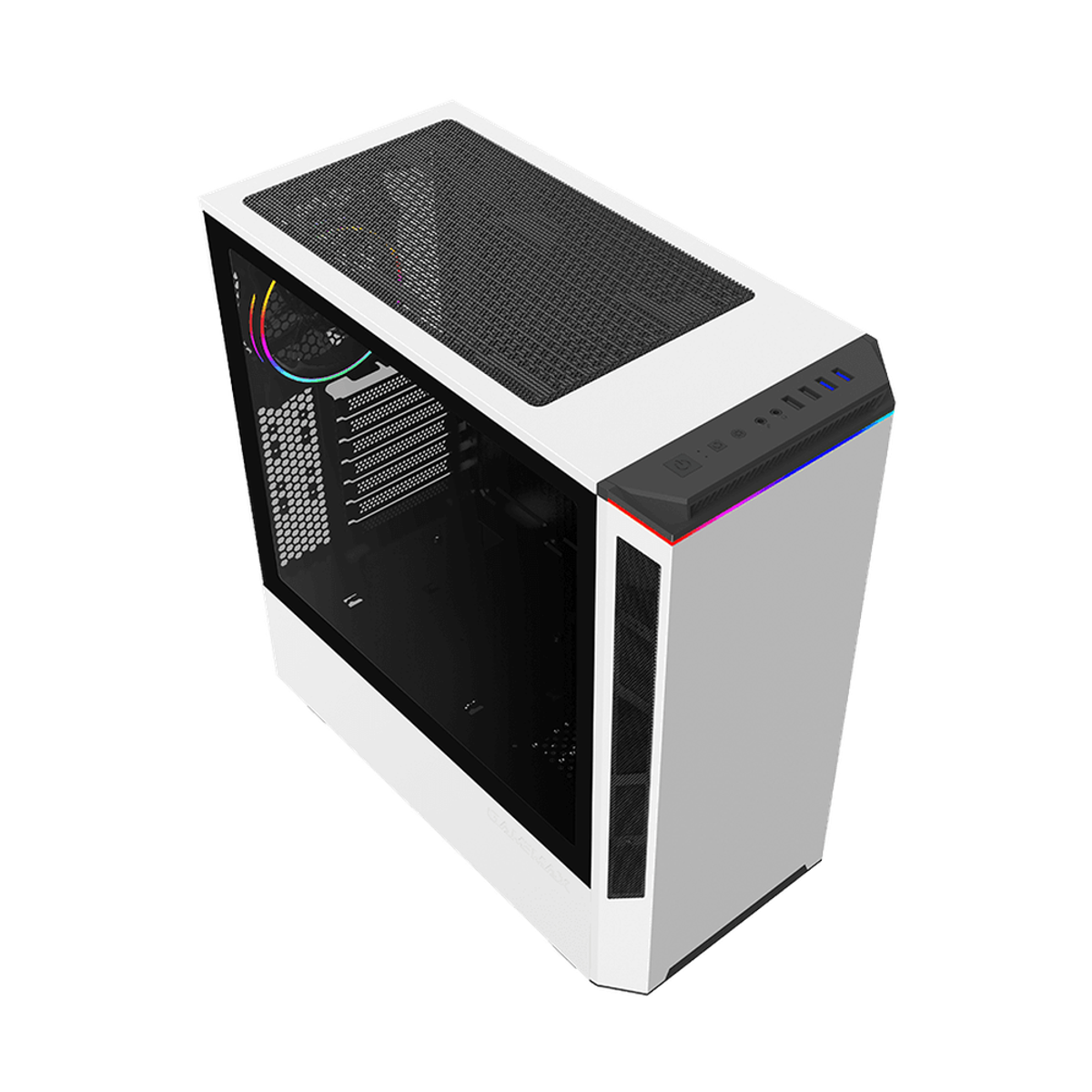Gamemax Paladin T801 ARGB ATX PC Case, Tempered Glass Side Panel, 1 x ARGB 12cm Rainbow Fan, 360mm GPU Support, USB 3.1 Gen 1, White, 1 Year Warranty | GM-T801-PAL-WH