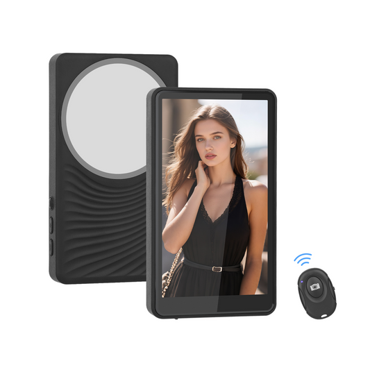 Genuine Reel Buddy Magnetic Selfie Screen, Real-Time Rear Camera Preview with HD Display, Screen Flip Function, 50M Wireless Sync, Bluetooth Remote Included, Black, 1 Year Warranty | GN-RBT1BK
